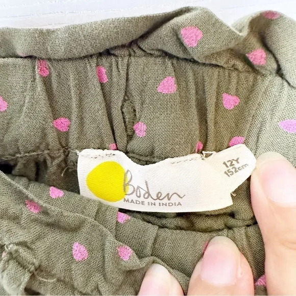 BODEN Girls Size 12Y 152cm Green Pull On Tie Waist Heart‎ Print Jogger Pants - Picture 4 of 6